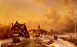 Winter and Summer Canal Scenes A Pair of Paintings (Pic 1) by Charles Henri Joseph Leickert